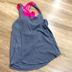 Rare lulu free to be wild open-back tank pink/grey